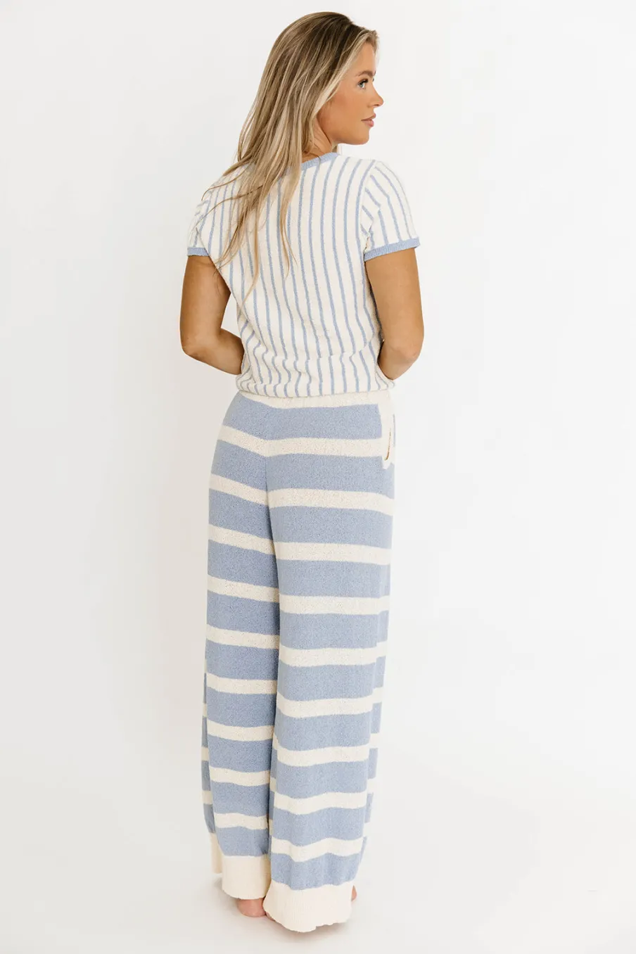 Hot Worth Collective Zelie Relaxed Sweater Set in Blue/Ivory